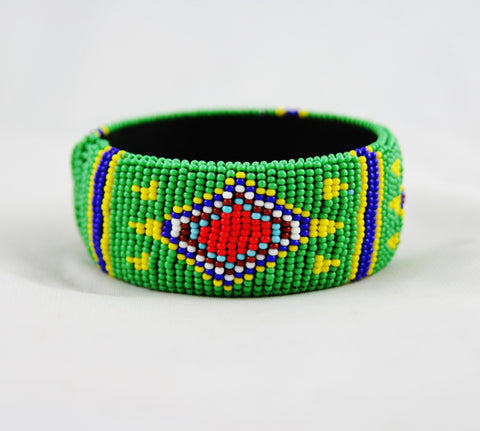 African Beaded Cuff Bracelet Green Red Yellow Blue