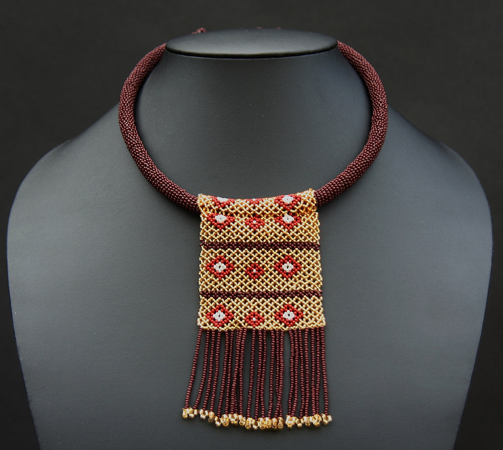 Zulu Love Letter Beaded Choker Necklace Mahogany/Brown/Gold - Cultures International From Africa To Your Home