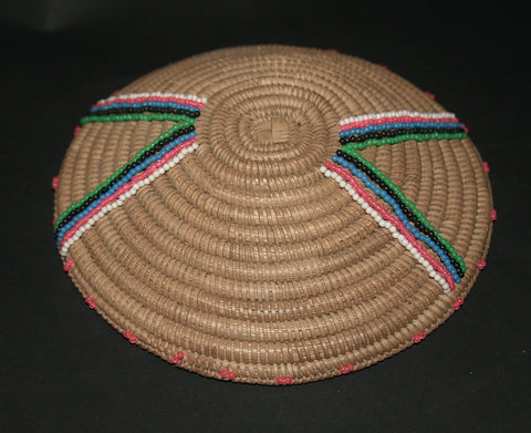 Zulu Imbenge Beer Pot Cover/Lid Woven Coiled Grass Beading