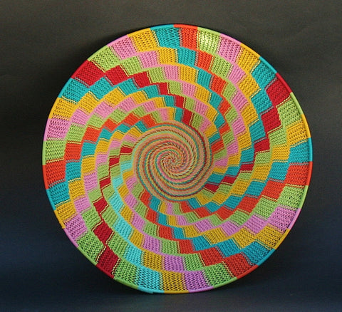 African Telephone Wire Bowl Candy Colors - 14" D X 4"H