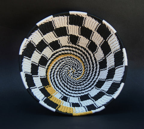 Telephone Wire Bowl Black White Yellow  6.5 D X 3" H