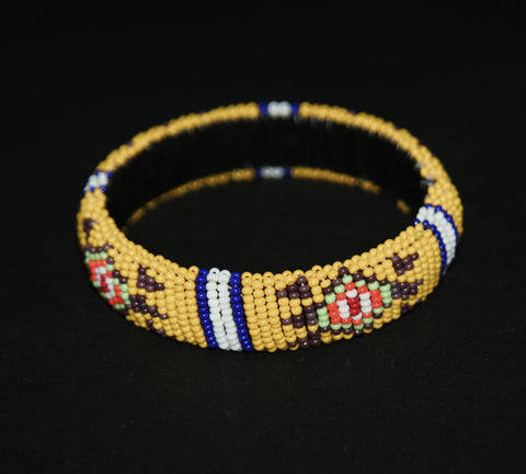African Zulu Beaded Yellow Cuff Bracelet