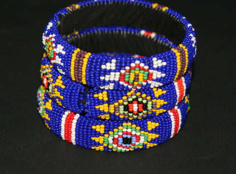 African Zulu Beaded Navy White Cuff Bracelet