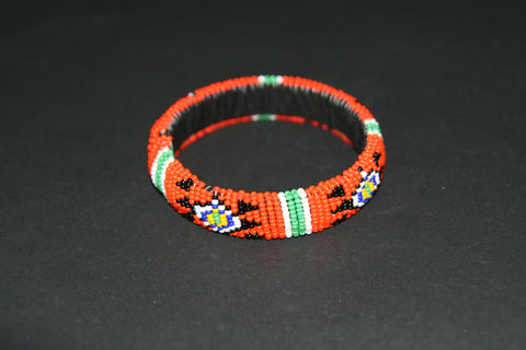 African Zulu Beaded Orange Cuff Bracelet