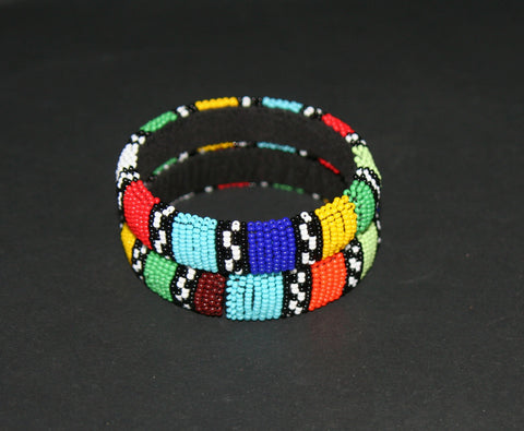African Zulu Beaded Multicolor Stripe Cuff Bracelet