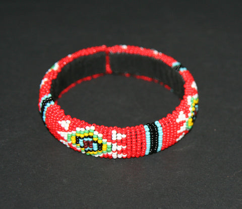 African Zulu Beaded Red Cuff Bracelet