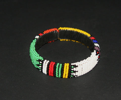 African Zulu Beaded MulticolorTribal Design Cuff Bracelet