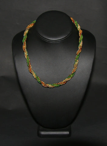 African Bead Spiral Twist Necklace Green Gold Copper