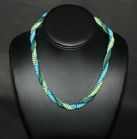 African Bead Spiral Twist Necklace Turquoise Blue Green