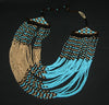 Tribal Beaded Waterfall Necklace TurquoiseBlue  Beige & Chocolate Colors - Cultures International From Africa To Your Home