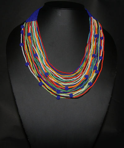 Tribal Beaded Multistrand African Necklace Navy & Multiple Colors