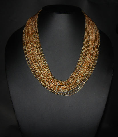 Tribal Beaded Multistrand African Necklace Gold & Graphite Colors