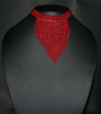 African Beaded Choker Necklace Red Handcrafted Swaziland