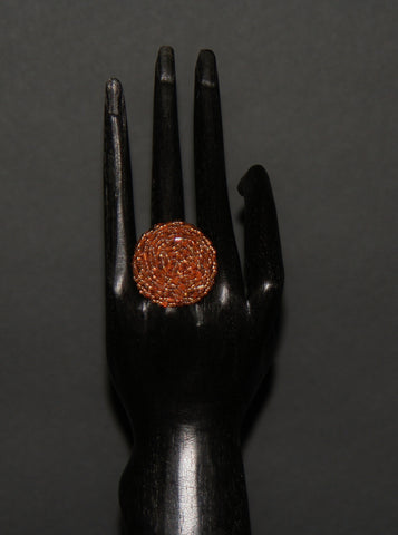 African Beaded Rose Ring Gold Copper 26