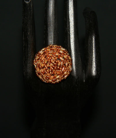 African Beaded Ring Gold Rose 24