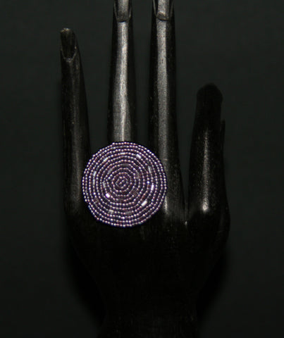 African Beaded Ring Dark Lavender Silver Color 11