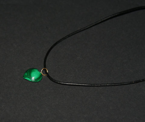 Malachite Heart Pendant Necklace on Black Leather 20" L