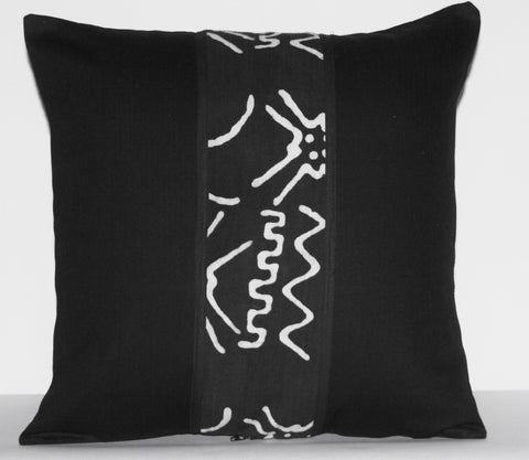 African Mud Cloth Bogolon Applique Pillow Black White - Handcrafted in  18"X18"