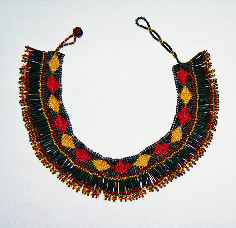 African Princess Beaded Choker Necklace Black Red Gold