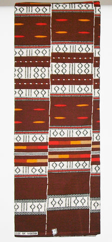 African Fabric Classic Vlisco 6 Yards Tisse De Woodin Colors Maroon, Orange, White, Black Red Yellow Geometric Patterns