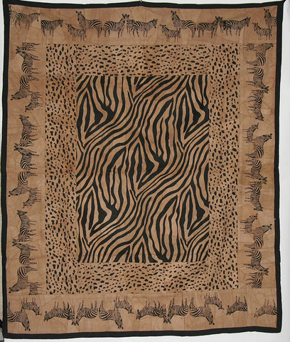 African Zebra and Leopard Wall Hanging Suede Leather Zebra Design Throw Brown Black 50"W X 60"L