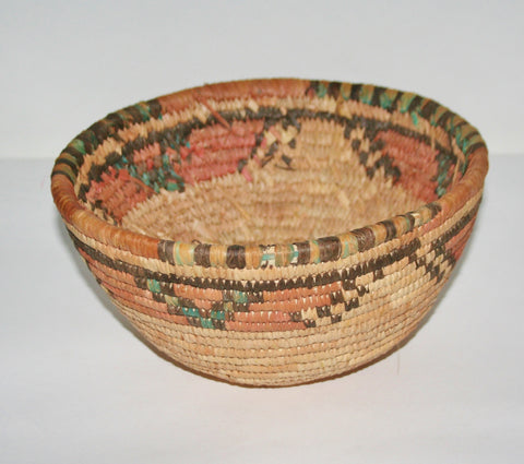 African Coiled Grass Hausa Bowl Basket - Nigeria Vintage 10" D X 6" H