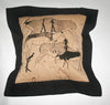 Tribal African Pillow Quilted Bushman Cave Art Pillow Tan and Black 21" X 21" - Cultures International From Africa To Your Home