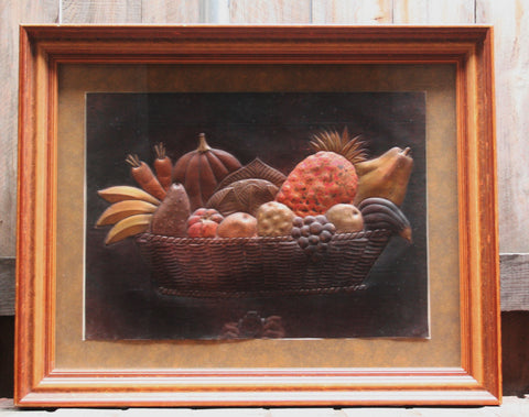 Copper Art Still Life Relief in Shadow Box Frame in Custom Handcrafted Wood