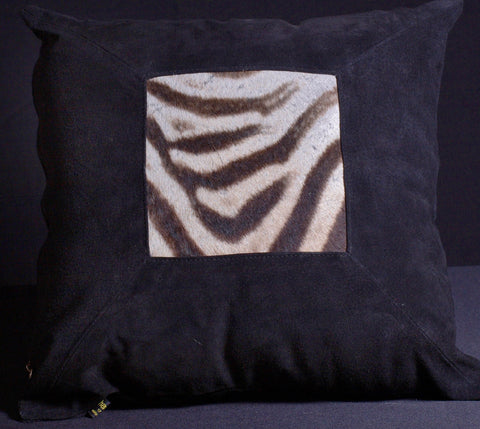 African Suede Zebra Inlay Pillow Black