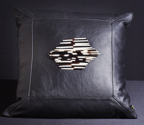 Leather Pillow Porcupine Quills Dark Black