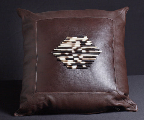 Leather Pillow Porcupine Quills Dark Chocolate