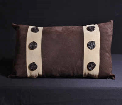 African Leather Suede & Desert Sand Color Leather Pillow Cover Rectangular