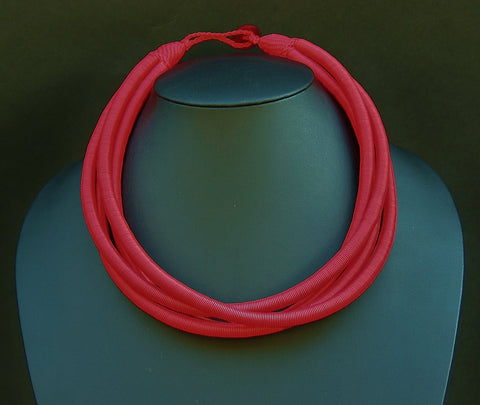 African Telephone Wire Rope 4 Strand Necklace Vivid Red