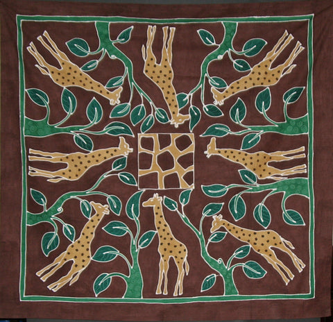 Giraffes in Forest Tablecloth Wall Hanging 58"X 60" Hand Painted - South Africa - Cultures International From Africa To Your Home Giraffes in Forest Tablecloth Wall Hanging 58"X 60" Hand Painted - South Africa
