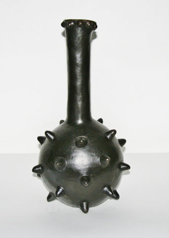 African Clay Vase Black Spiked Handcrafted in Ghana  17"H X 9"W X 31"C