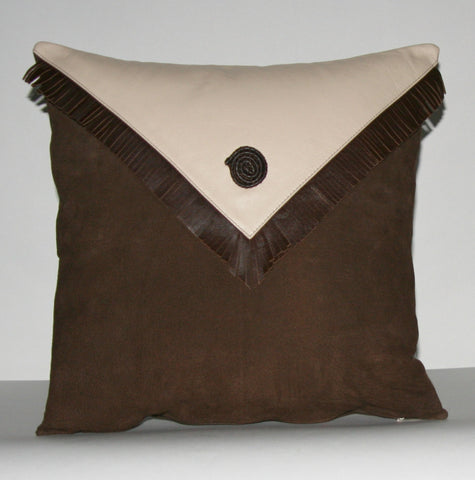 Authentic Suede & Leather Pillow Cover Cushion Chocolate Brown Cream 18" x 18"