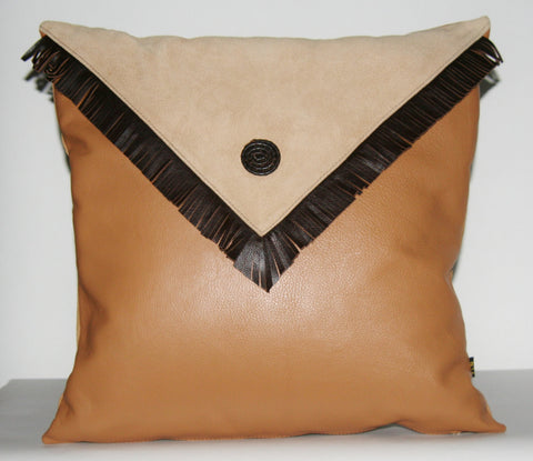Authentic Leather & Suede Pillow Cover Cushion Golden Tan  Champagne and Chocolate 19" x 19"
