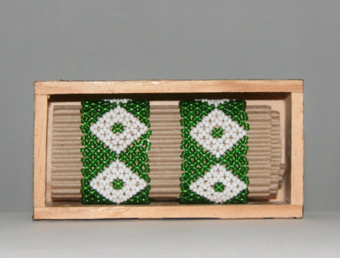 African Beaded Napkin Rings Green White Zulu Tribal Designs Handcrafted Set of 2 South Africa 1" X 2" Handmade Wood Gift Box - Cultures International From Africa To Your Home African Beaded Napkin Rings Green White Zulu Tribal Designs Handcrafted Set of 2 South Africa 1" X 2" Handmade Wood Gift Box