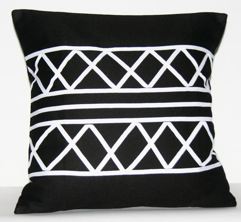 Designer African Xhosa Tribal Black White Applique Pillow Cover 18.5" X 18.5" Handmade - Cultures International From Africa To Your Home Designer African Xhosa Tribal Black White Applique Pillow Cover 18.5" X 18.5" Handmade
