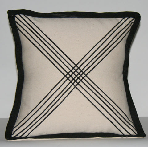African Tribal Pillow Ivory Black Applique Crossing Paths 16" X 16.5" - Cultures International From Africa To Your Home African Tribal Pillow Ivory Black Applique Crossing Paths 16" X 16.5"