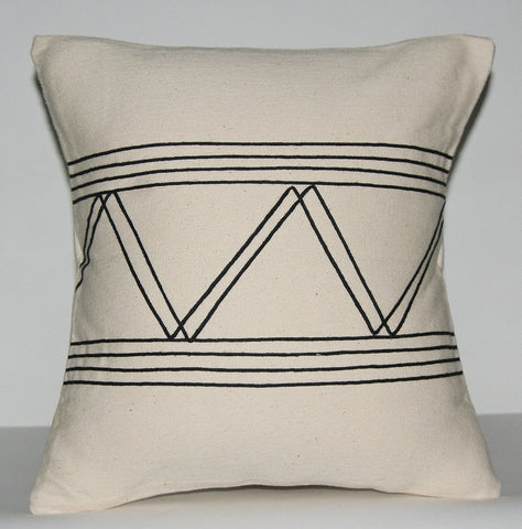 African Pillow Ivory With Black Applique Tribal Designs  16" X 15.5" - Cultures International From Africa To Your Home