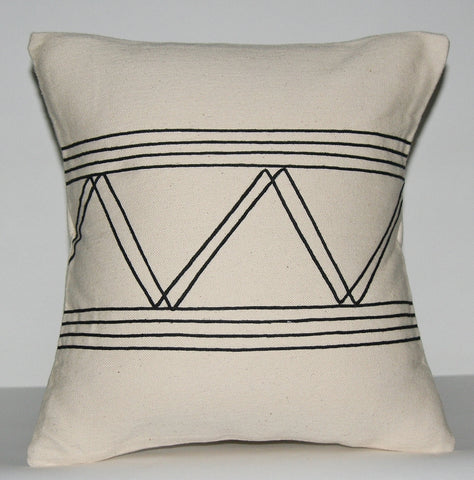 African Pillow Ivory With Black Applique Tribal Designs  16" X 15.5" - Cultures International From Africa To Your Home African Pillow Ivory With Black Applique Tribal Designs  16" X 15.5"