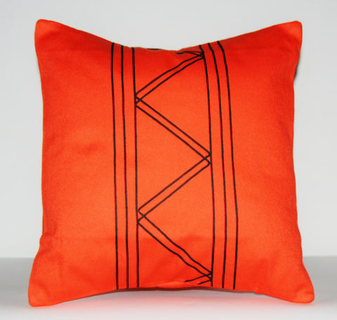 Designer African Tribal Pillow Orange with Black Applique 16" X 16" - Cultures International From Africa To Your Home Designer African Tribal Pillow Orange with Black Applique 16" X 16"