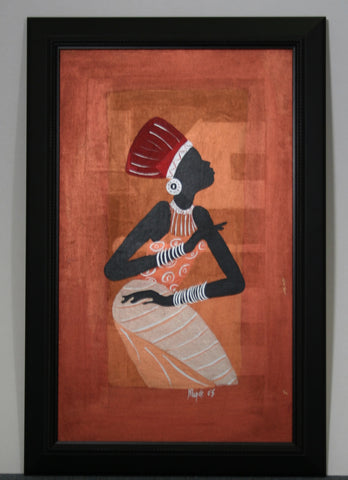 African Original Painting Xhosa Modern Tribal Woman I Acrylic on Textile Framed in Black 28"H X 18"W - Cultures International From Africa To Your Home African Original Painting Xhosa Modern Tribal Woman I Acrylic on Textile Framed in Black 28"H X 18"W