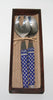 African Beaded Pasta/Salad Server Utensils Blue Silver Beads Wooden Gift Box Handcrafted in South Africa 9" X 2" - Cultures International From Africa To Your Home