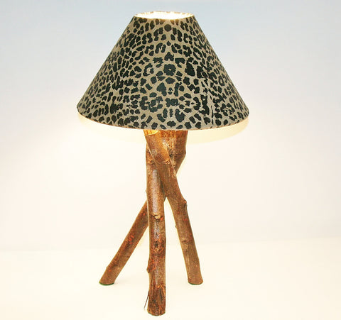 African Table Lamp Leopard Design Suede Goatskin Shade Africa 19.75"H SM3
