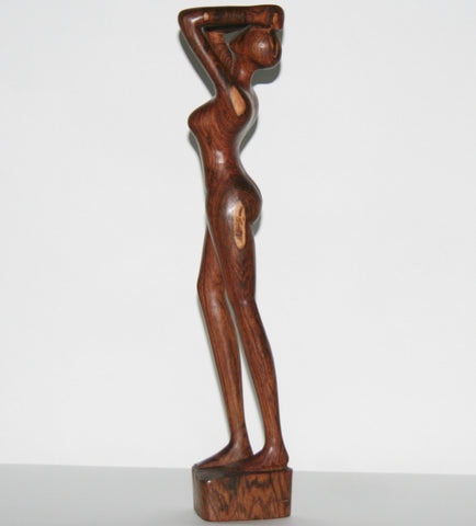 African Sculpture Mahogany Female Nude  Vintage Handcrafted in Tanzania 16.5"H X 3.5"W X 3.5"D - Cultures International From Africa To Your Home