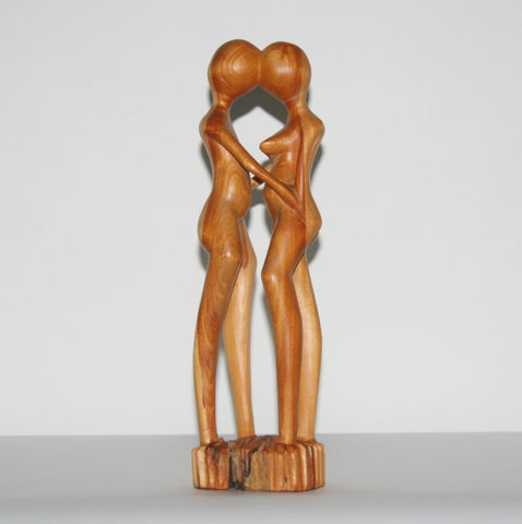 African Sculpture Loving Couple  Nude Vintage Handcrafted in Tanzania 12.25"H X 4"W X 2.5"D - Cultures International From Africa To Your Home African Sculpture Loving Couple  Nude Vintage Handcrafted in Tanzania 12.25"H X 4"W X 2.5"D