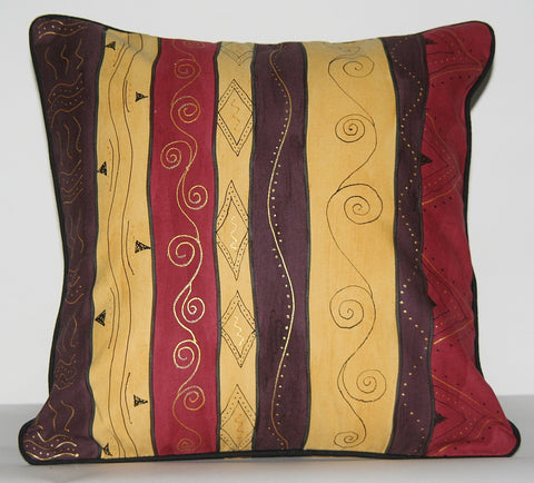 African Scrolls Pillow Cover Tribal Hand Painted Tribal Brown, Gold, Wine, Yellow Cushion Cover - Cultures International From Africa To Your Home African Scrolls Pillow Cover Tribal Hand Painted Tribal Brown, Gold, Wine, Yellow Cushion Cover