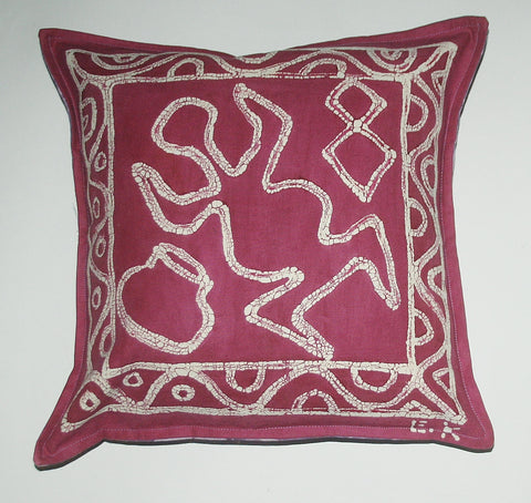 African Batik Pillow Abstract Tribal Mauve White Purple 18" X 18"
